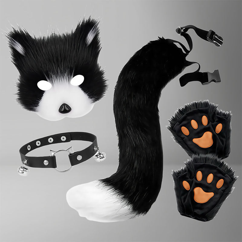 Image of Halloween set of animal claws plush gloves fox ears cos animal ears and animal tail erotic accessories female mask tail